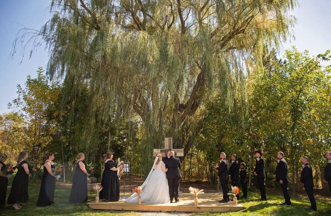 Wedding ceremony under the willow tree